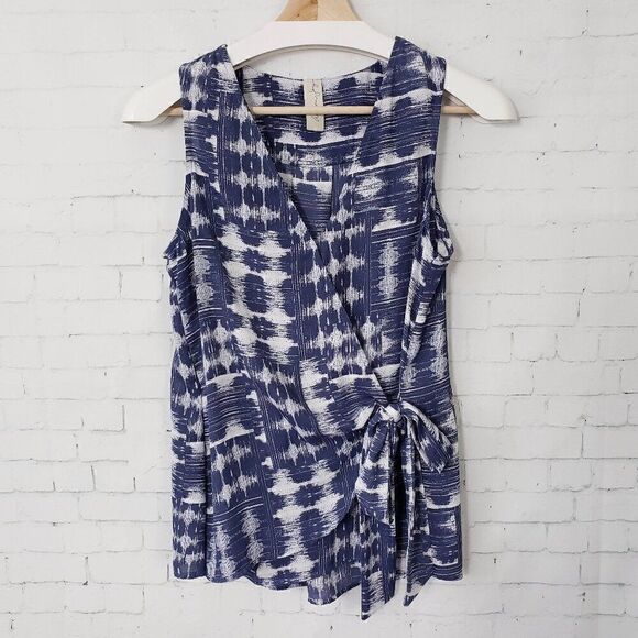Allison Joy Evereve Sleeveless Blouse Faux Wrap Size XS Geometric Print Summer - Picture 1 of 6